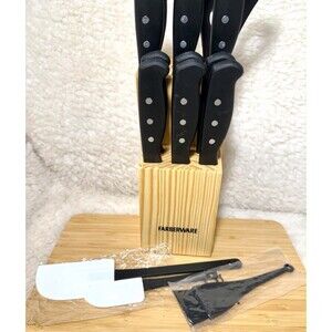 Farberware Wood Knife Block Set Stainless Steel Kitchen Knives Block READ